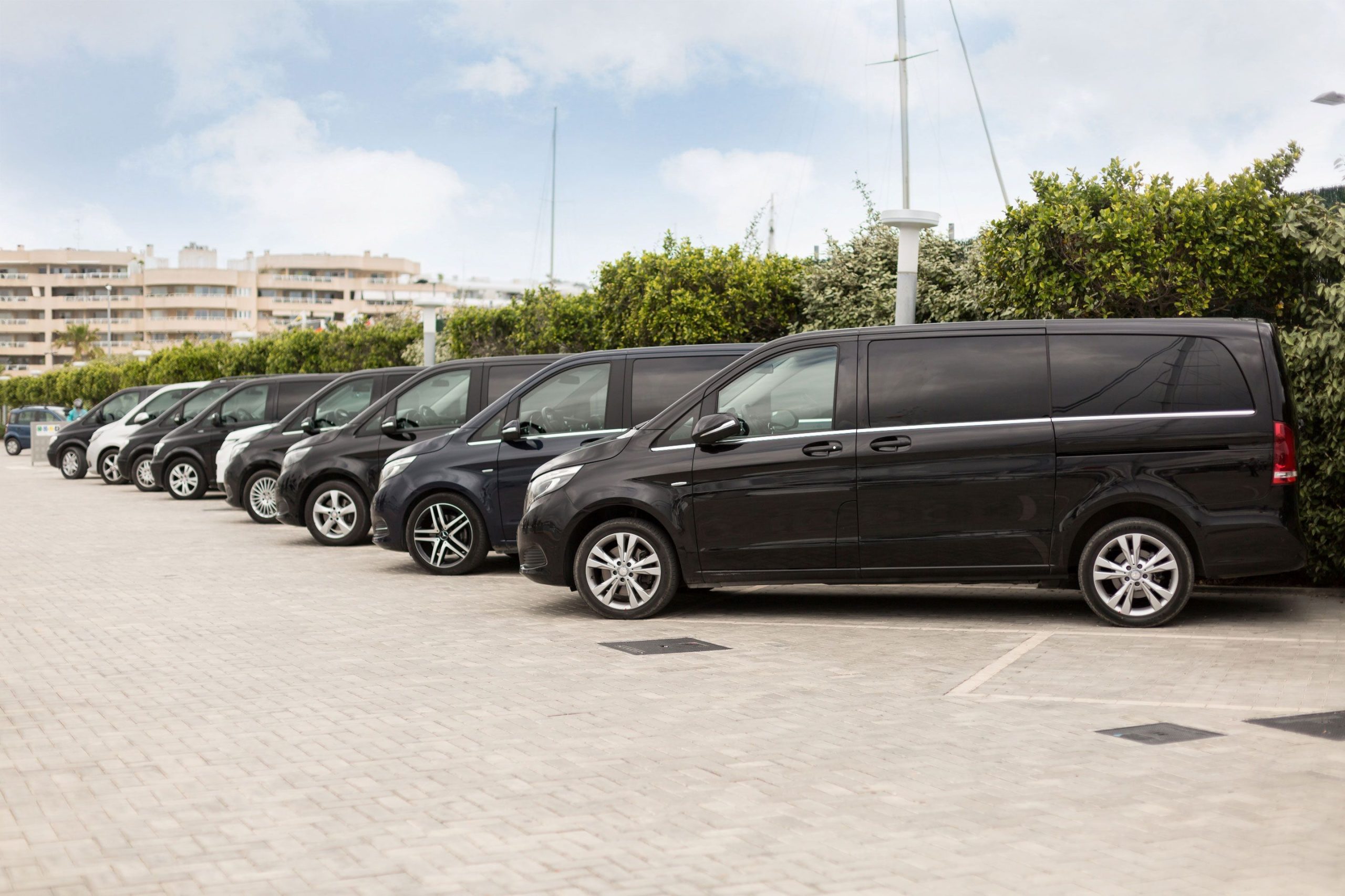 Luxury Mercedes Vans 7 passengers fleet parked waiting for VIP customers