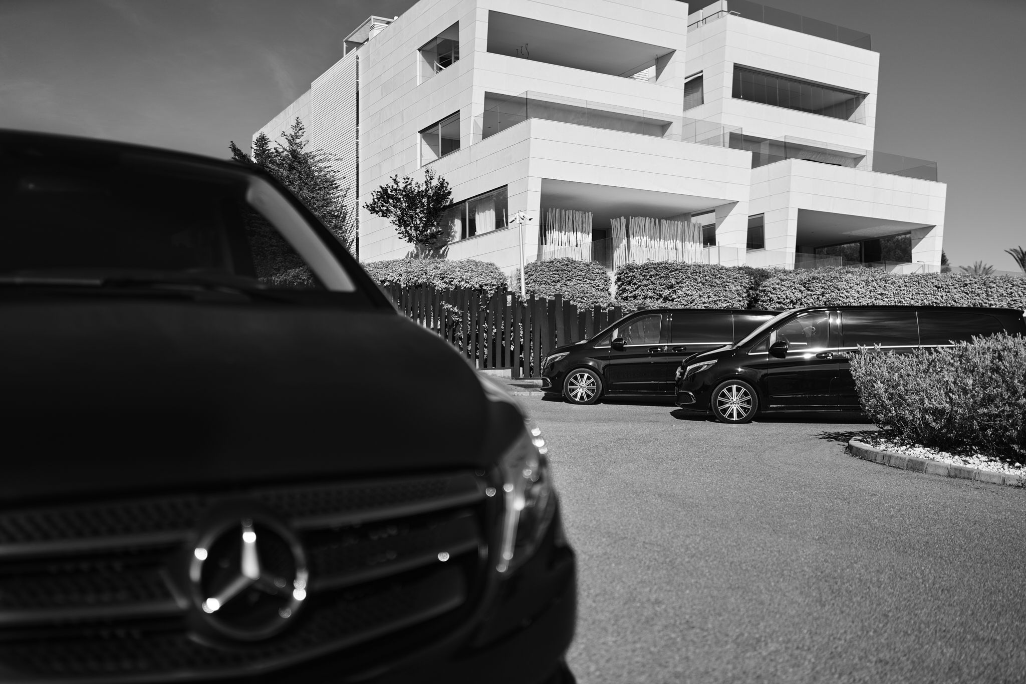 Luxury Mercedes Vans 7 passengers outside the Mallorca Villa