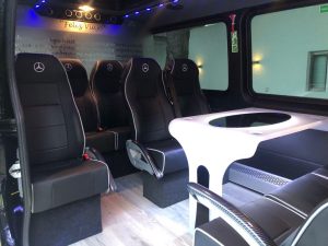 Mini Bus Sprinter 14+ seats in blue light with sportive seats and comfort disposition